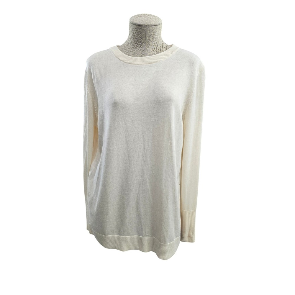 Lululemon Still at Ease Pullover Women 10 White Solid Cashmere Blend Open Back‎